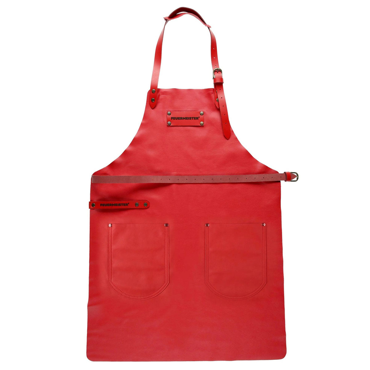 Feuermeister Lederschürze in rot mit Taschen, Gr. 2