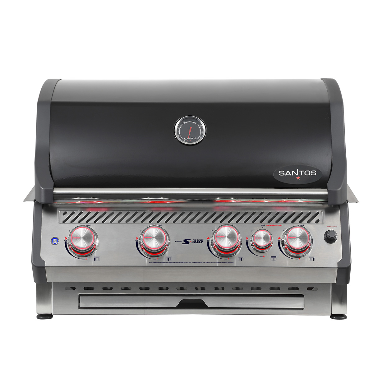 SANTOS Free S-410 Einbaugrill mit LED-Knopfbeleuchtung, Schwarz