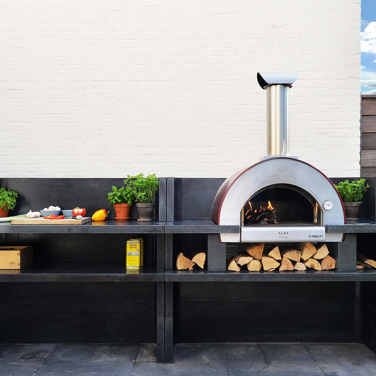 Alfa Forni Pizzaofen 5 Minuti, Holz, Kupfer