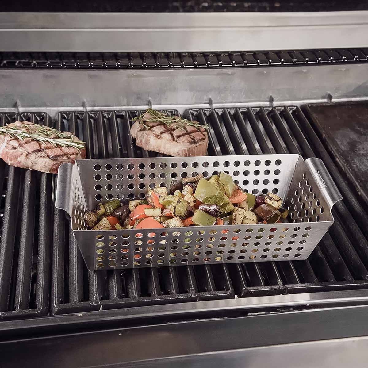 SANTOS Gemüsekorb S / Grillwok Edelstahl | 31,5 x 13,5 cm