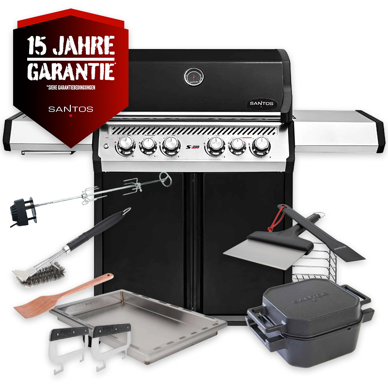 SANTOS S-418 Pro Schwarz | Seiten- & Heckbrenner | Ready2Grill Bundle