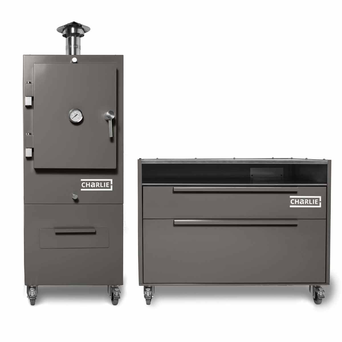 Charlie Oven Beistellwagen, kombiniert mit Charlie Holzkohleofen