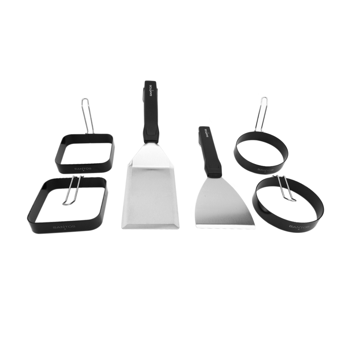 SANTOS Grillspachtel & Spiegeleiformen - American Breakfast - 6-teiliges BBQ Frühstücks-Set - für einen schnellen & leckeren Start in den Tag SANTOS Grillspachtel & Spiegeleiformen - American Breakfast - 6-teiliges BBQ Frühstücks-Set - für einen schnellen & leckeren Start in den Tag