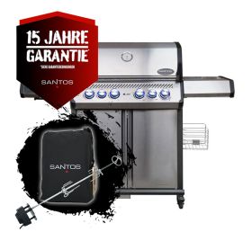 SANTOS S-418 Pro Edelstahl | Seiten- & Heckbrenner | inkl. Drehspieß & Abdeckhaube