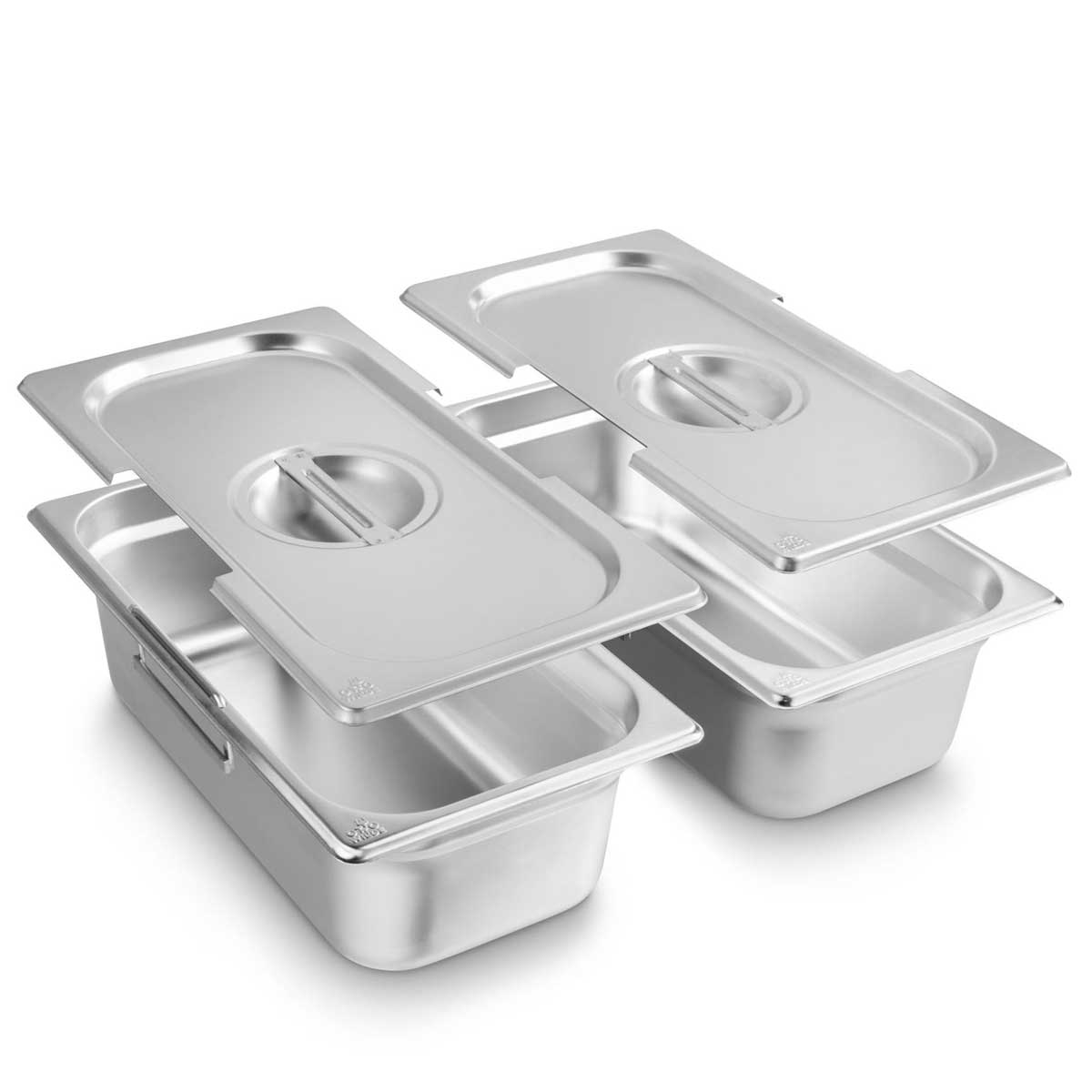 Produktbild von Panierschalen-Set 6-teilig Mit Deckel – GN 1/2 Edelstahlbehälter 32,5x26,5x6,5 Cm, Für Schnitzel, Fleisch & Fisch, Stapelbar