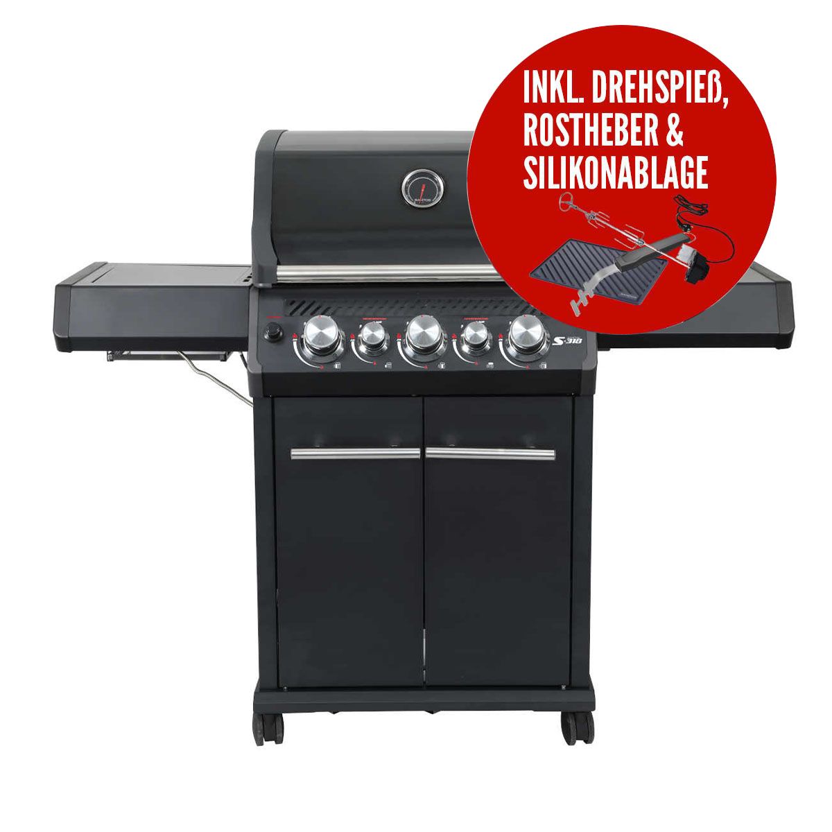 Gasgrill Mit Heckbrenner Und 800 Grad Zone SANTOS Gasgrill S-318 - 800 Grad Infrarot-Zone & Heckbrenner